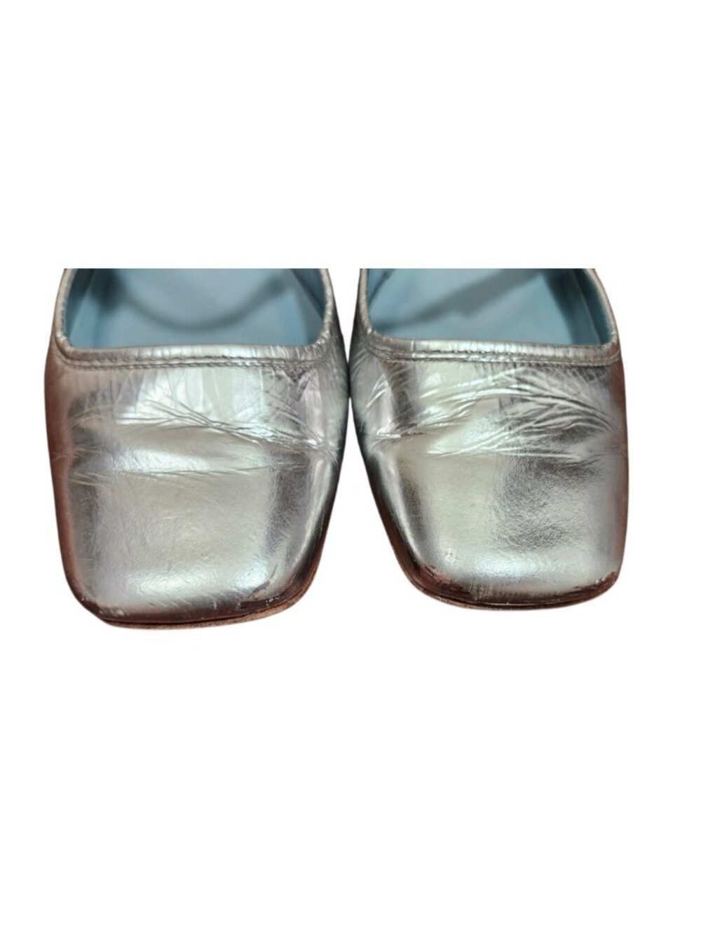 Frances Valentine Silver Metallic Leather Mary Jane Ballet Flats Bow Shoes Sz 9B - Picture 3 of 14